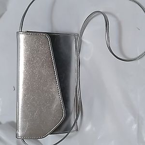 Silver metallic envelope clutch